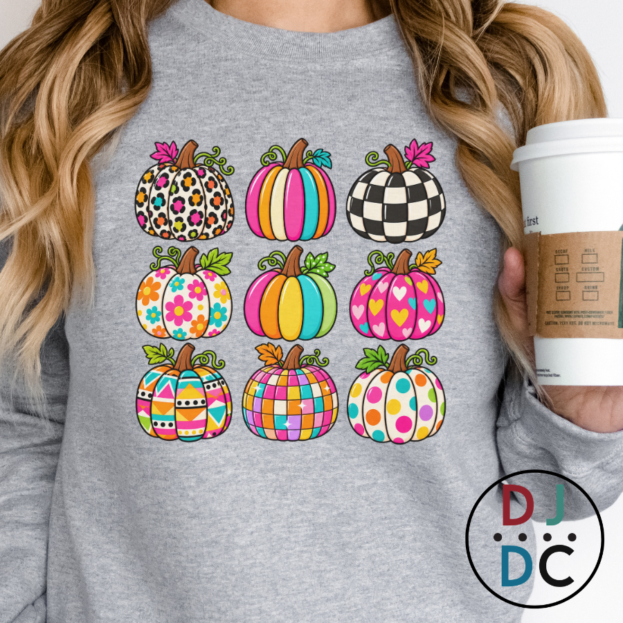 Bright Patterned Pumpkins Crewneck Sweatshirt
