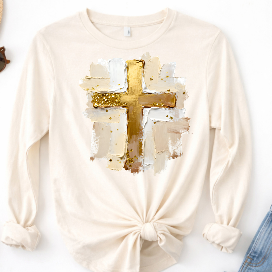 Gold-brushed Cross Long-Sleeve Shirt