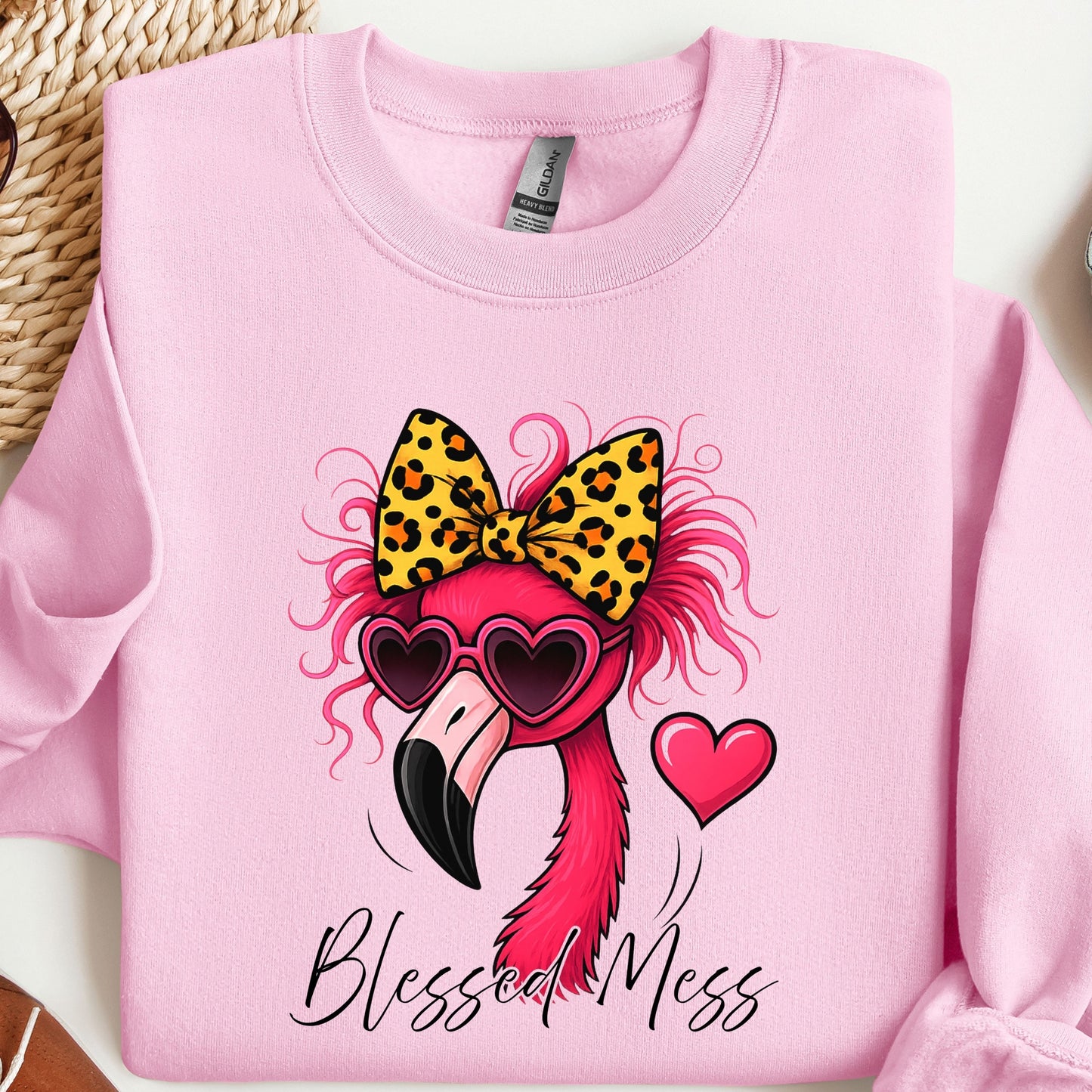 Blessed Mess - Flamingo (Christian Crewneck Sweatshirt)
