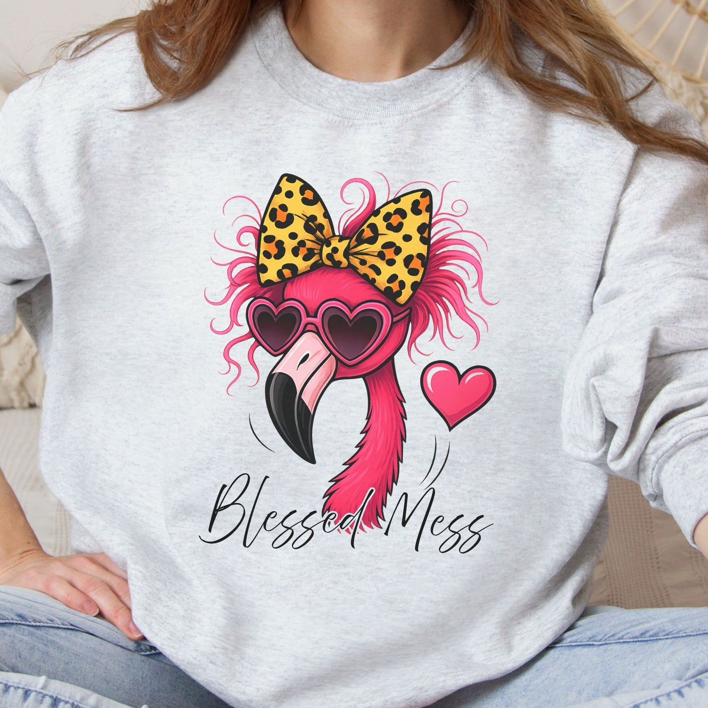 Blessed Mess - Flamingo (Christian Crewneck Sweatshirt)